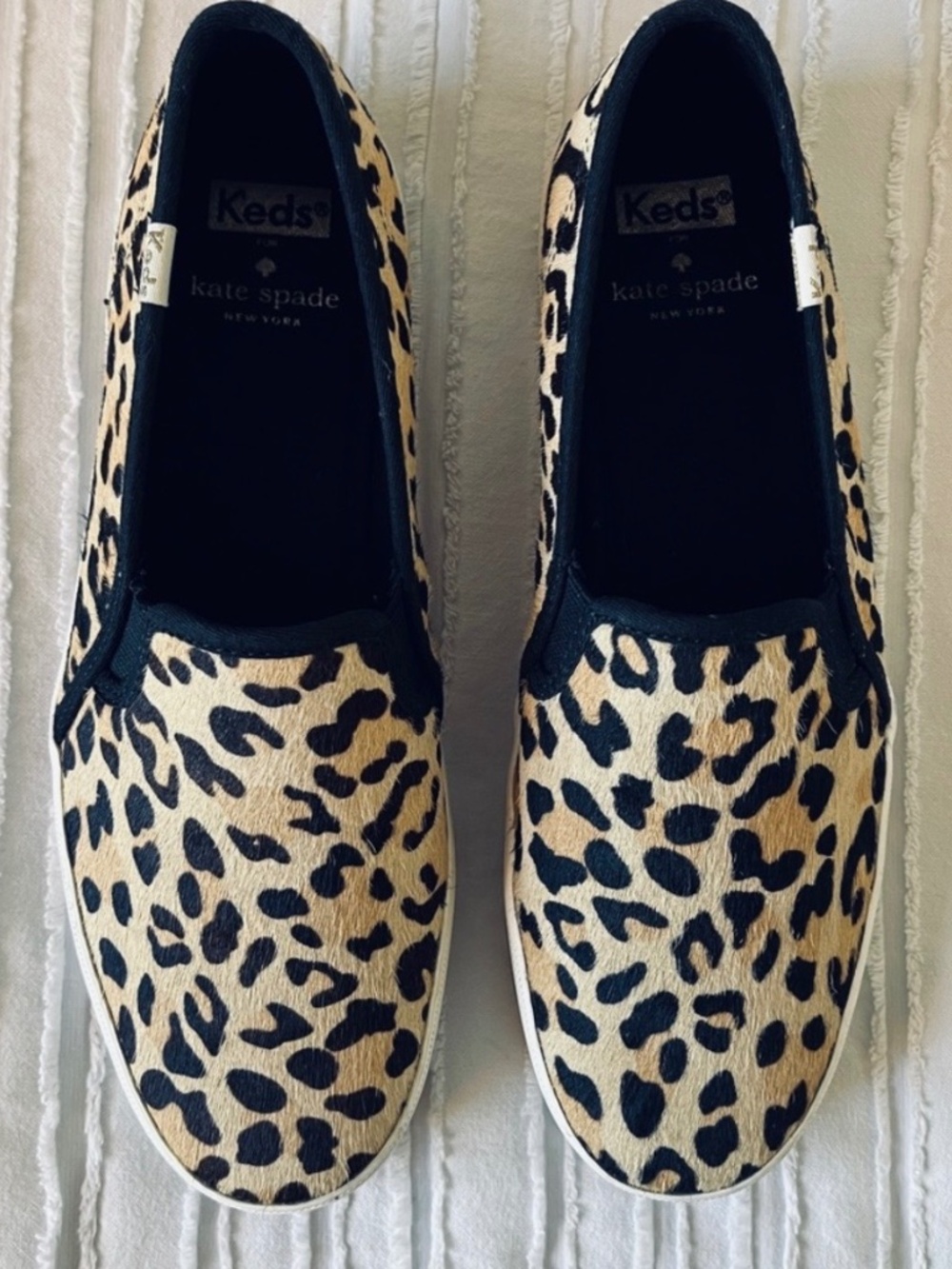 Keds for Kate Spade Double Decker Leopard Print Calf Fur Slip-On Flats